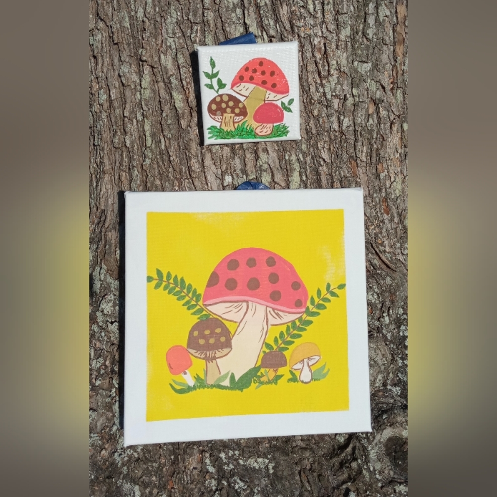 Merry Mushroom Vintage Inspired Wall Art 4x4 and 6x6 canvas